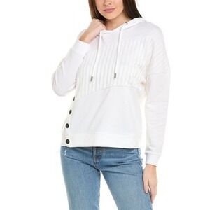 Cabi ATC Road Trip Hoodie Off White Texture Knit Button Accent Sweatshirt Medium